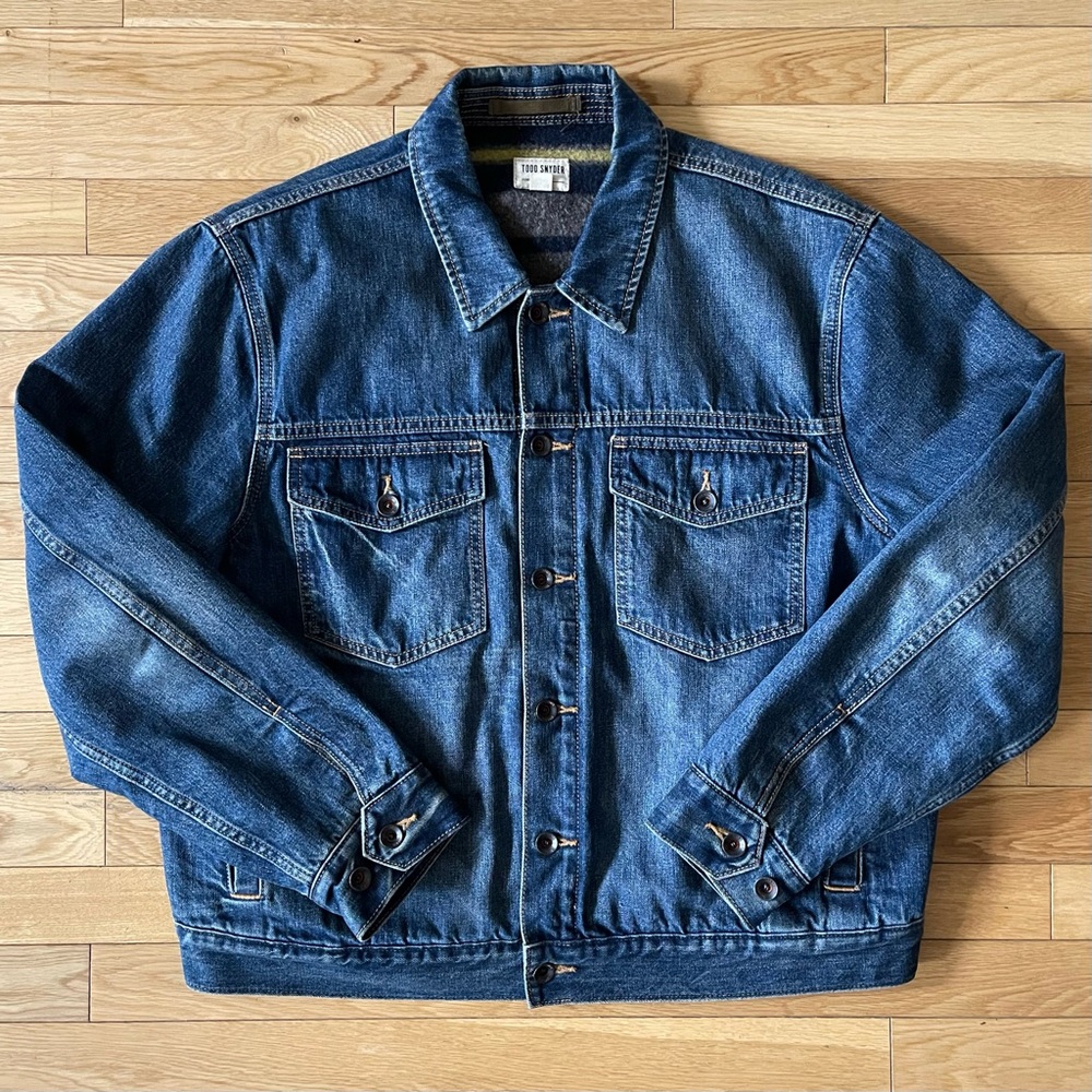 Todd Snyder Japanese Blanket Lined Selvedge Denim Dylan Jacket in Medium Wash